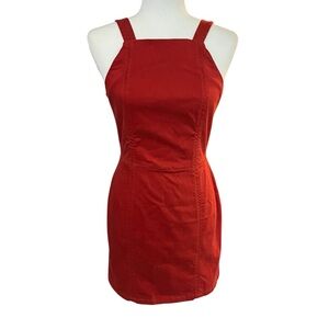 Zara Overall Mini Dress Peekaboo Back Top Stitching Apron Front Red Womens Small